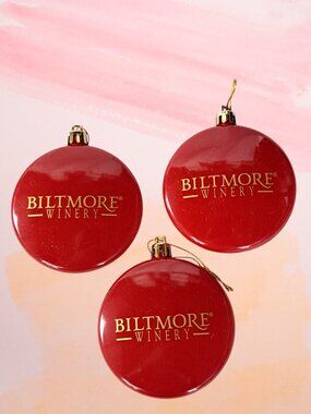 Biltmore Winery Plastic Ornaments souvenirs Set of Three 3" red and gold